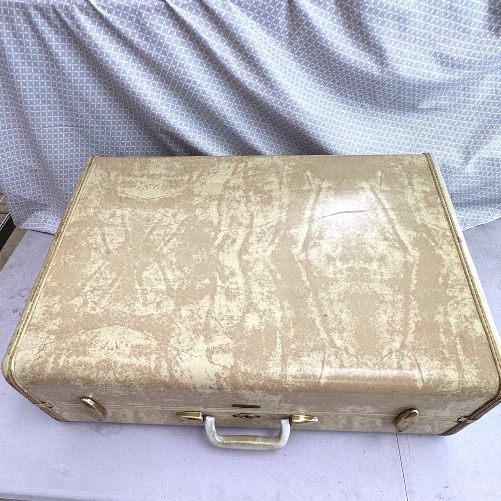 Samsonite Suitcase Shwayder Bros Vintage Large Tan Marble Hard Shell Luggage
